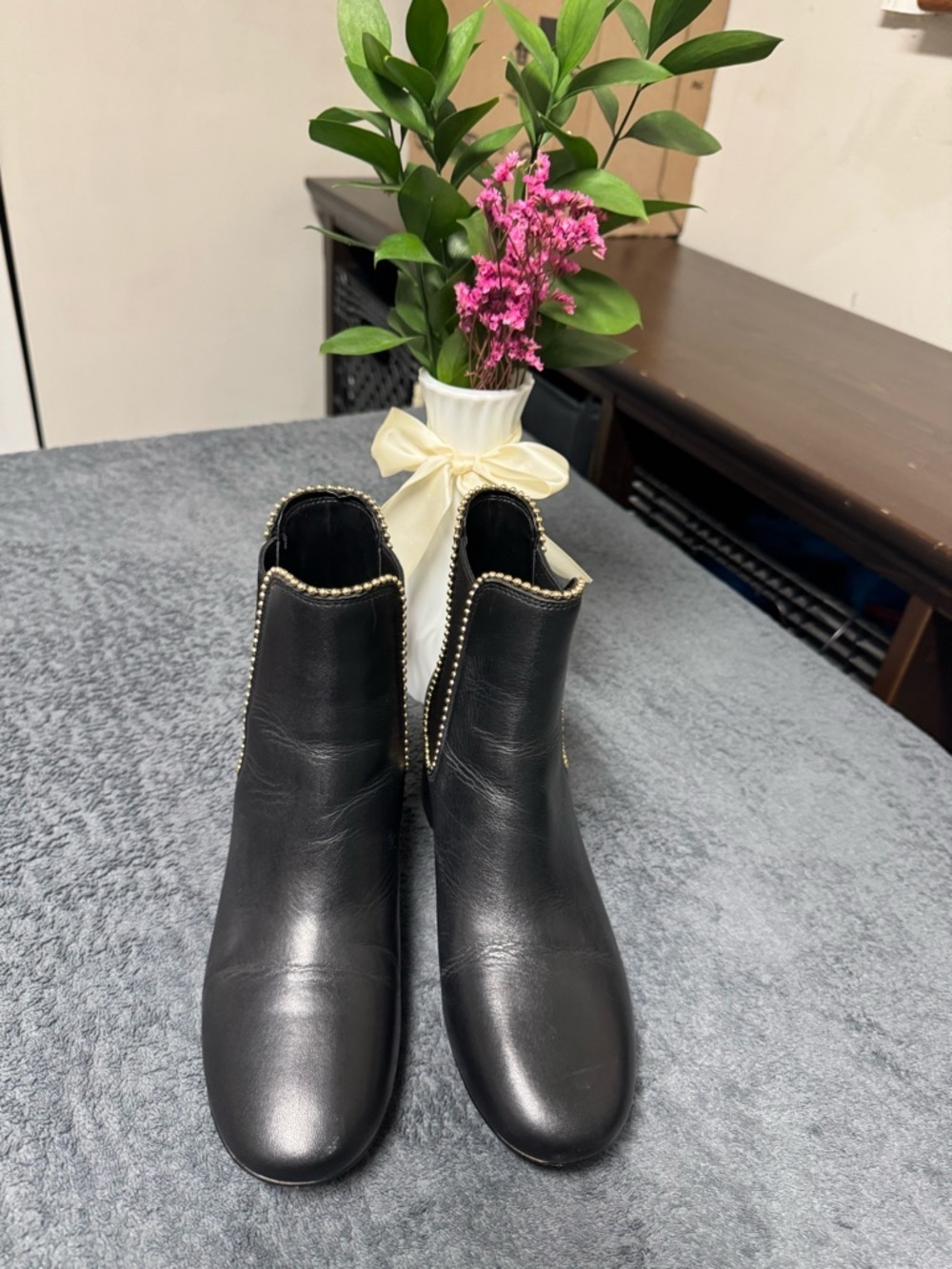 Coach Black Ankle Booties with Gold Bead Trim